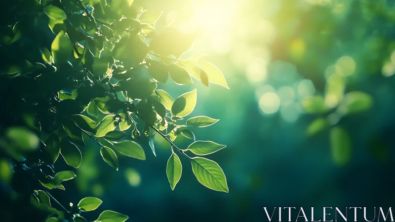 Sunlit Green Leaves in Soft Focus Nature Photography.