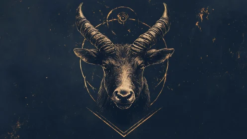 Stylized horned bovine head centered on dark textured field
