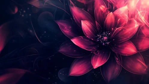 Neon magenta fractal flower bloom on deep indigo background