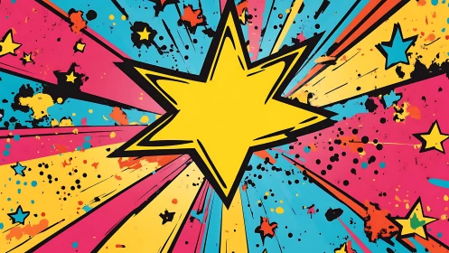 Exploding comic star blasts across neon splatter background.