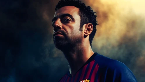 Dramatic soccer portrait under cinematic rim lighting profile.