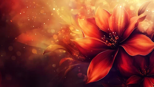 Red and orange flower rendered with dramatic lighting effects