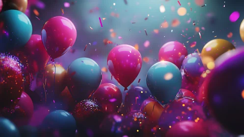 Vibrant Balloons Exploding Through Glittering Light.