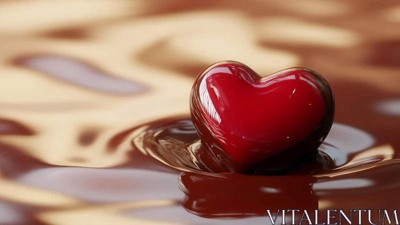 Glossy Carmine Heart Form Suspended in Melted Chocolate Medium