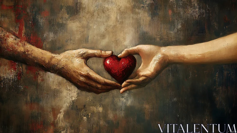 Two Hands Sheltering Red Heart Symbol.