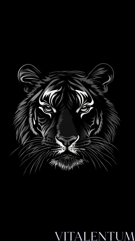 Tiger head rendered in monochrome vector illustration on black