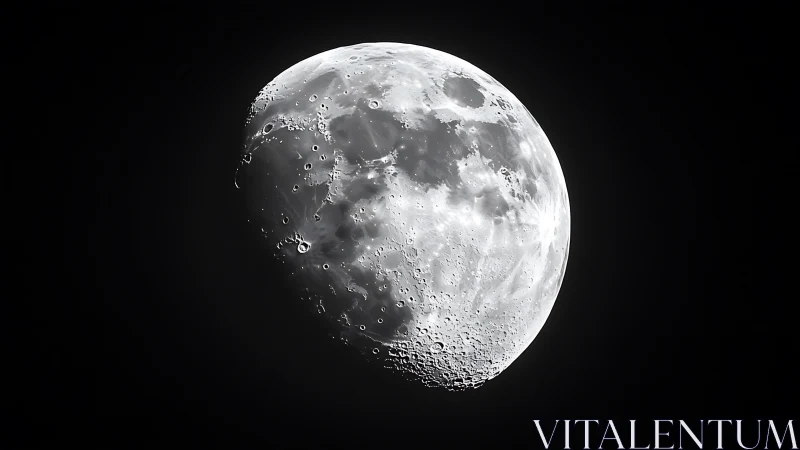 Photorealistic lunar terminator study in high contrast grayscale.