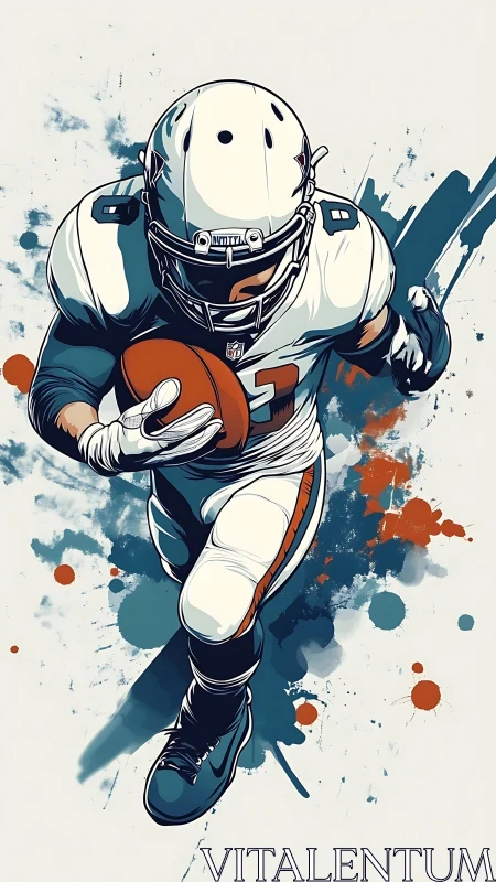 Dynamic football runner charges ahead with bold color energy