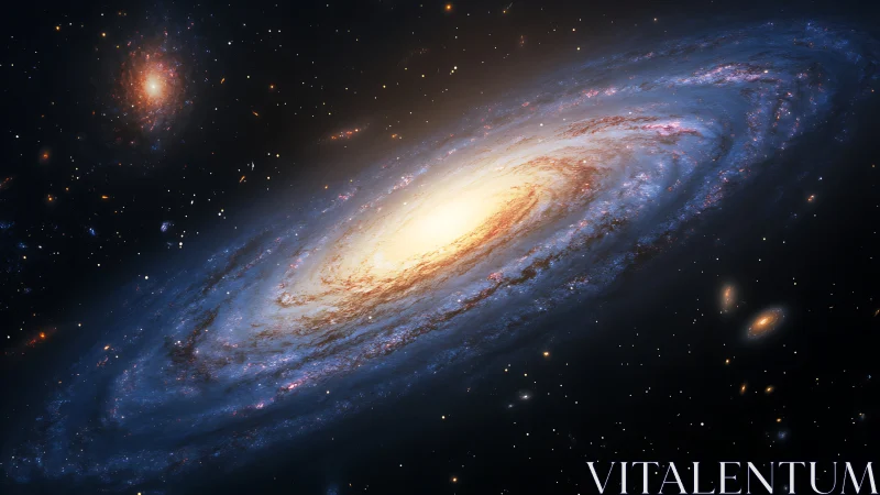 Spiral galaxy viewed edge-on with bright central bulge glowing