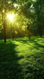 Backlit woodland glade with elongated morning shadows study.