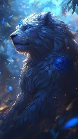 Blue spectral lion rendered in detailed digital fantasy lighting