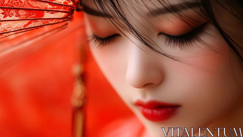 Silken whispers drift across closed eyes in vermilion light