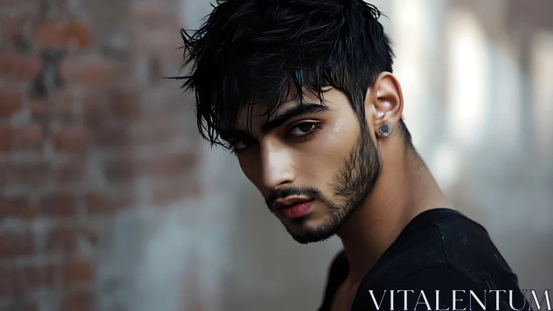 Moody urban portrait with cinematic side lighting and bokeh background.