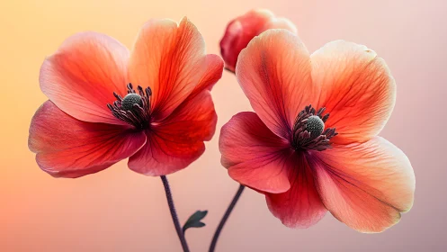 Backlit Anemone Flowers with Gradient Illumination and Color Gradation