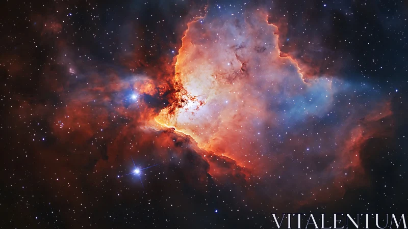 Emission nebula spans star field with bright ionized gas cloud