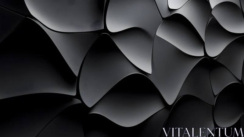 Smooth Black Abstract Shapes in 3D Minimalist Art Style.