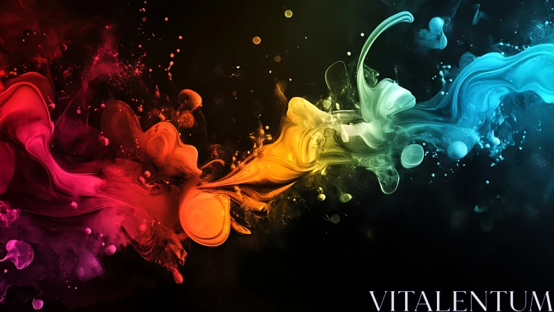 Colorful swirling paint flows across darkness in lively motion