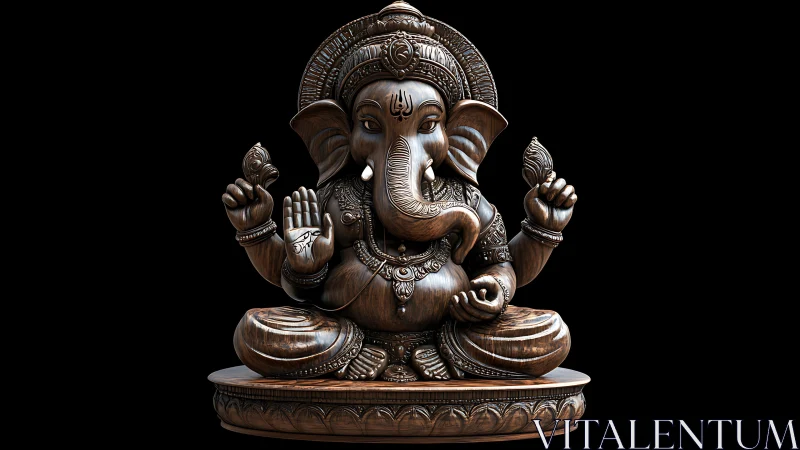 Gentle wooden Ganesha statue glowing with calm presence.