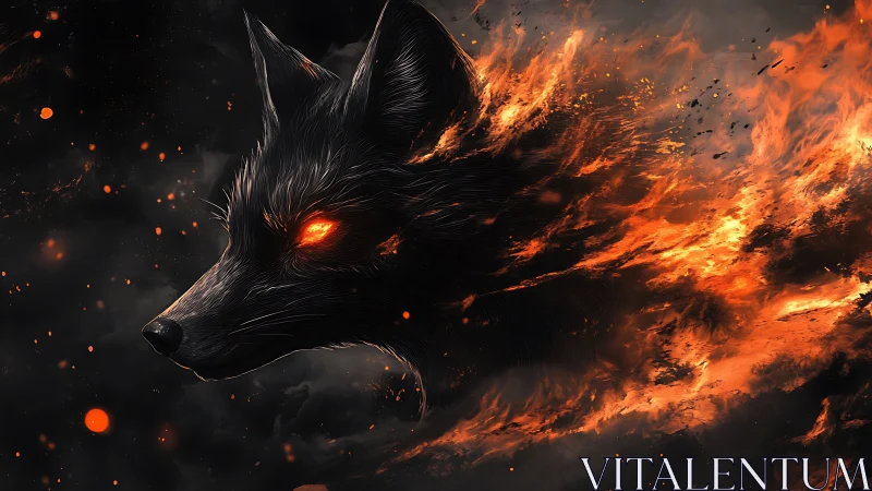 Volumetric fire wolf portrait merges embers with flowing fur