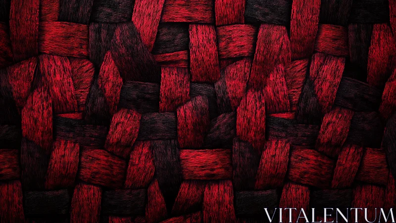Red and Black Textured Woven Pattern, Digital Abstract Art.