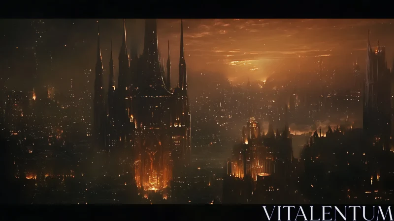 Gothic megastructure dominates a smog-choked infernal metropolis