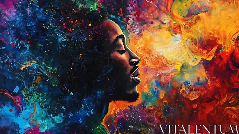 Digital painting portrait in prismatic cosmic color fields.