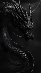 Obsidian draconic serpent rendered in high-contrast chiaroscuro.