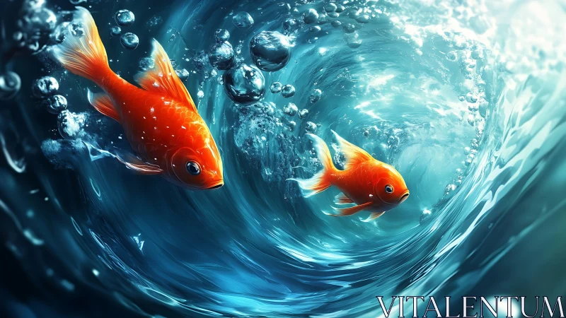 Goldfish rocket through a swirling tunnel of sapphire water
