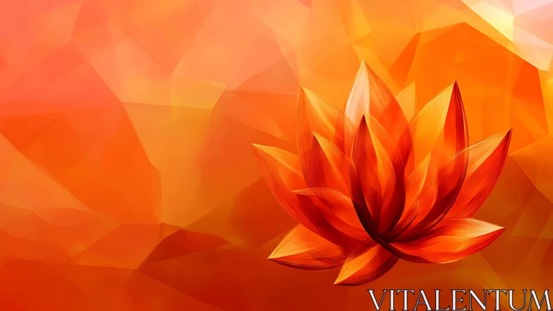 Orange low poly lotus flower over abstract polygon field.