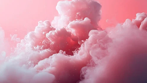 Billowing pink clouds drift in a dreamy abstract haze