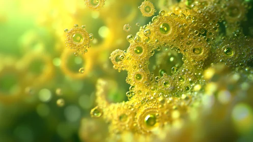 Yellow fractal bubbles in soft abstract close up art.