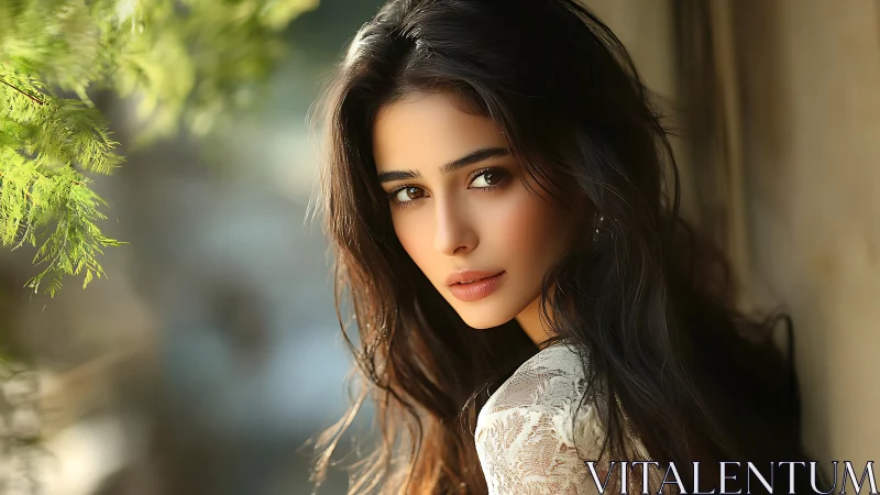 Portrait captures serene woman in soft natural window light