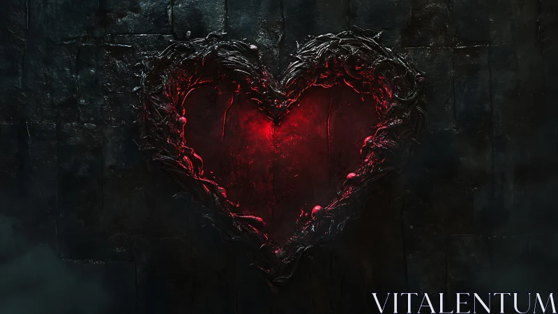 Incandescent Cardiac Form Within Architectural Stone Environment.