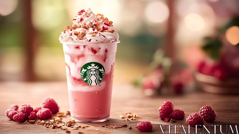 Raspberry whirl frappuccino rises like dessert clouds at sunset