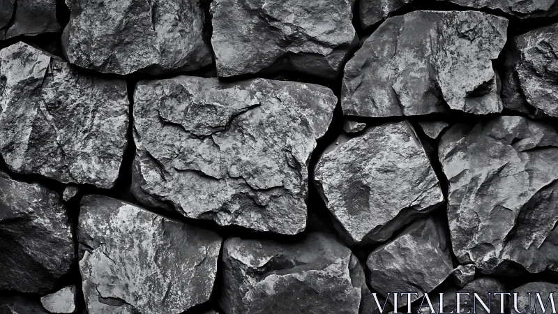 Grayscale macro study of interlocking quarried stone masonry.