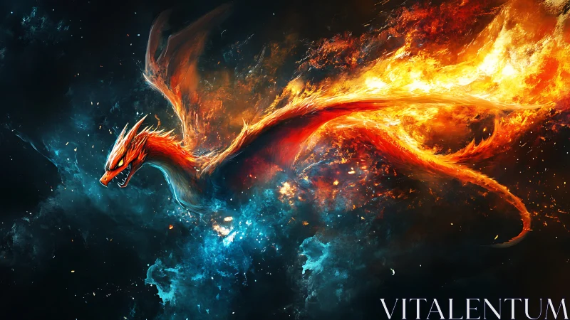 Fireborn comet-dragon tears open the quiet midnight sky