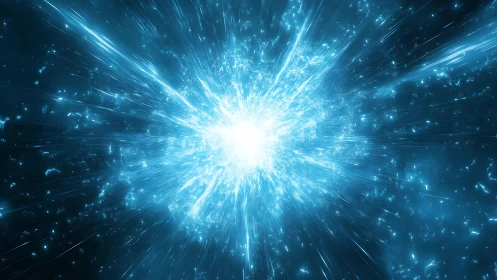 Radial cosmic energy burst with luminous particle dispersion.