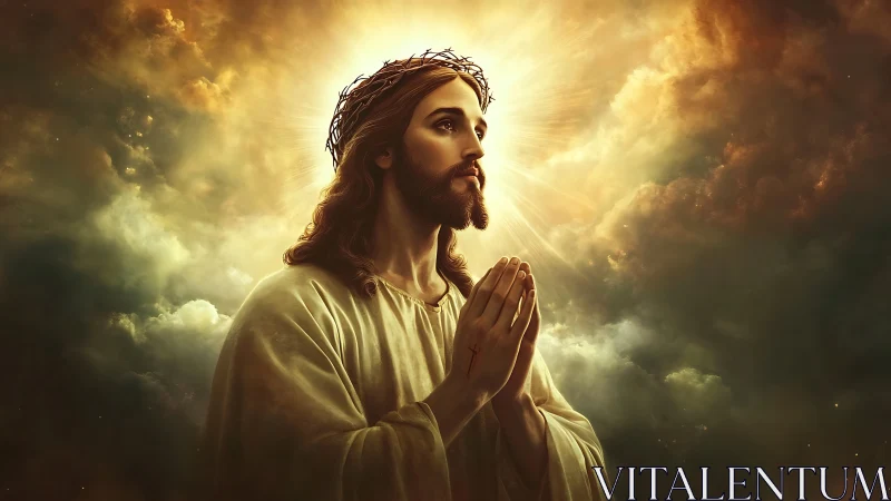 Soft golden light surrounds a serene figure in prayer