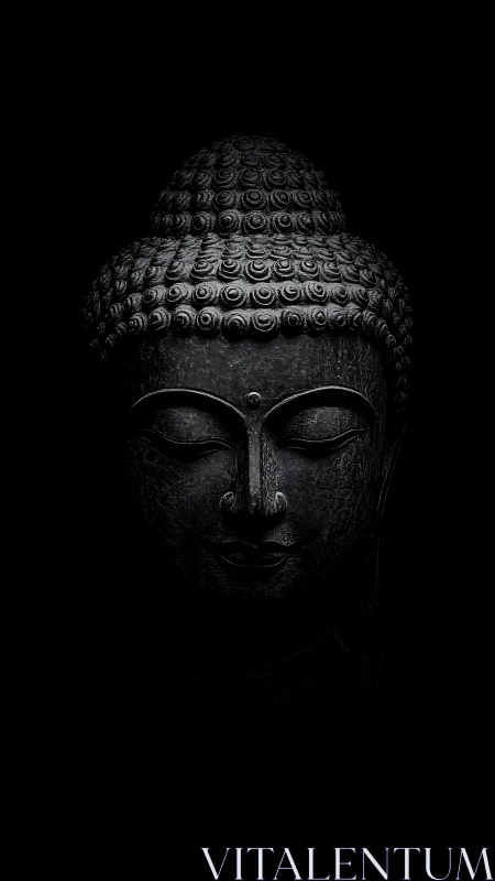 Quiet midnight Buddha portrait in gentle meditative shadow.