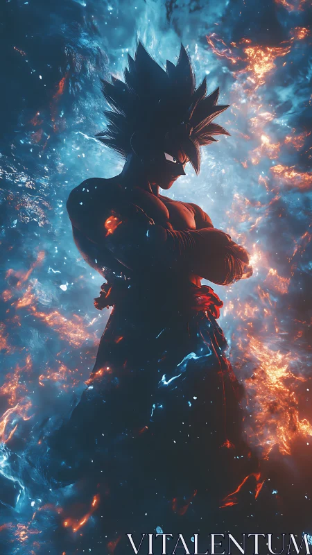 Cosmic warrior folds his power into a burning eclipse