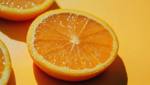 High-contrast macro study of sliced orange with specular highlights