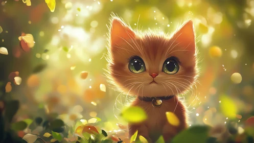 Animated Orange Kitten in Warm, Glowing Garden Setting.