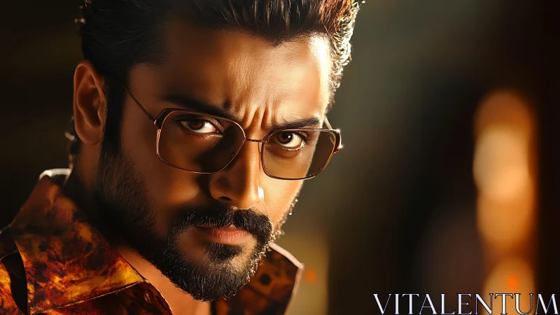 Serious man in glasses with intense cinematic lighting.