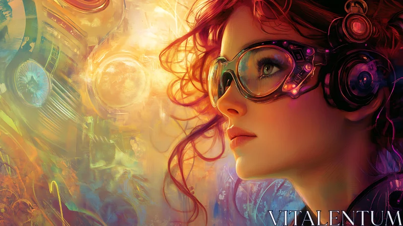 Dreamy cyber explorer gazes into a glowing neon future.