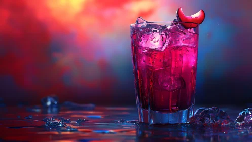 Neon Elixir: Crimson Cocktail in Electric Twilight.