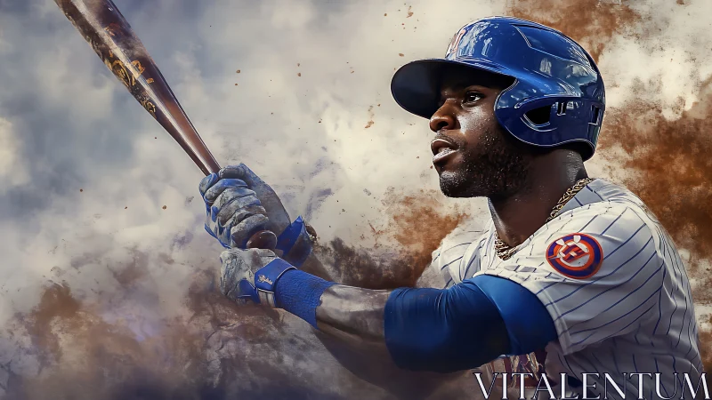 Baseball hitter in striped uniform with bat mid swing.