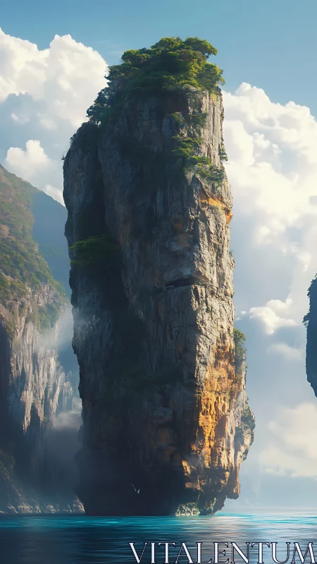 Dramatic Limestone Rock Formation Rising from Turquoise Waters