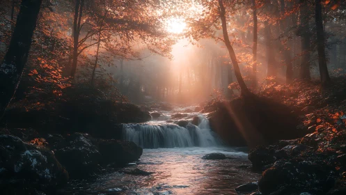 Golden Dawn Breaks Through Ancient Forest Cathedral.
