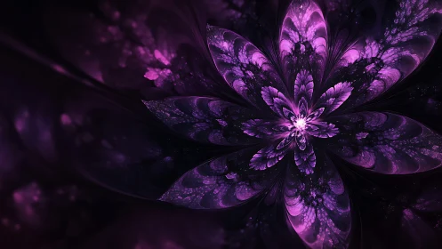 Midnight bloom of glowing violet fractal petals unfolding.