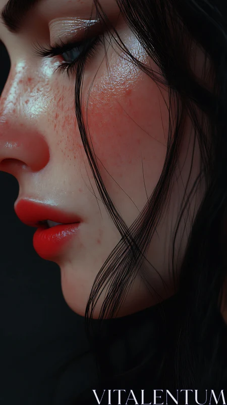 Velvet freckled profile in luminous cinematic close-up glow.